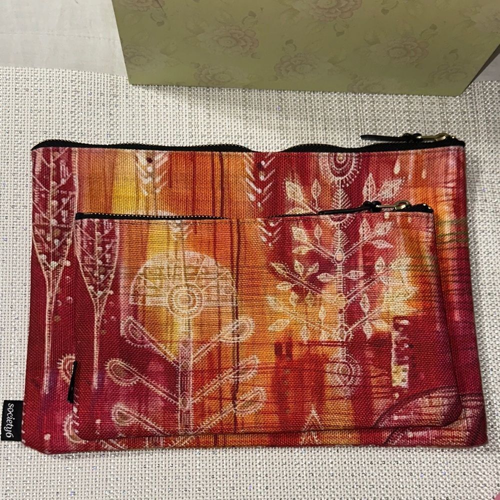 Society6 RedโOrange Gold Black Geo Floral Set of Two Carry-All Zip Pouches